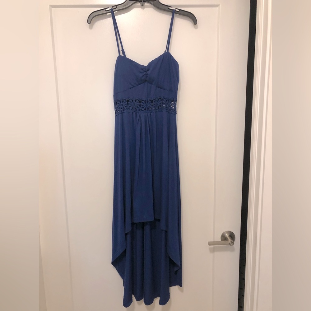 Dark blue high low simmer dress with adjustable straps